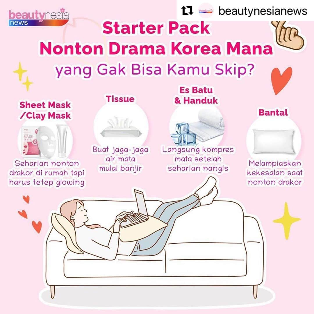 Beauty | Health | Fashionさんのインスタグラム写真 - (Beauty | Health | FashionInstagram)「#Repost Follow @beautynesianews with untuk info lebih lengkap 🥰✨ ・・・ Hayo, siapa yang akhir akhir ini gak lepas dari  drama korea ? Supaya tetap glowing walau seharian nonton drakor, jangan lupa untuk pakai sheet mask ya beb ✨✨.⁣⁣⁣⁣⁣ ⁣⁣⁣⁣⁣ Nah kalo kamu biasanya barang apa nih yang sering nemenin kamu pas lagi nonton drama korea 😆 sebutin juga dong drakor yang lagi kamu ikutin?⁣⁣⁣⁣⁣ ⁣⁣⁣⁣⁣ --⁣⁣⁣⁣⁣ ⁣ #BeautynesiaNews #TipsSkincare #TipsCantik #TipsKecantikan #InfoKecantikan #UrutanSkincare #SkincareStep #SkincareRutin #FacialWash #SkincareDiRumah #glowing2021 #Glowskincare #Glowskin #10stepKoreanSkincare #KoreanSkincare #KoreanSkin #KoreanSkincareRoutine #KoreanSkincareProducts #KoreanSkincareTips #SkincareKoreaOriginal #KoreanGlow #KoreaSkin #drakor #dramakorea」1月20日 20時12分 - beautynesia.id