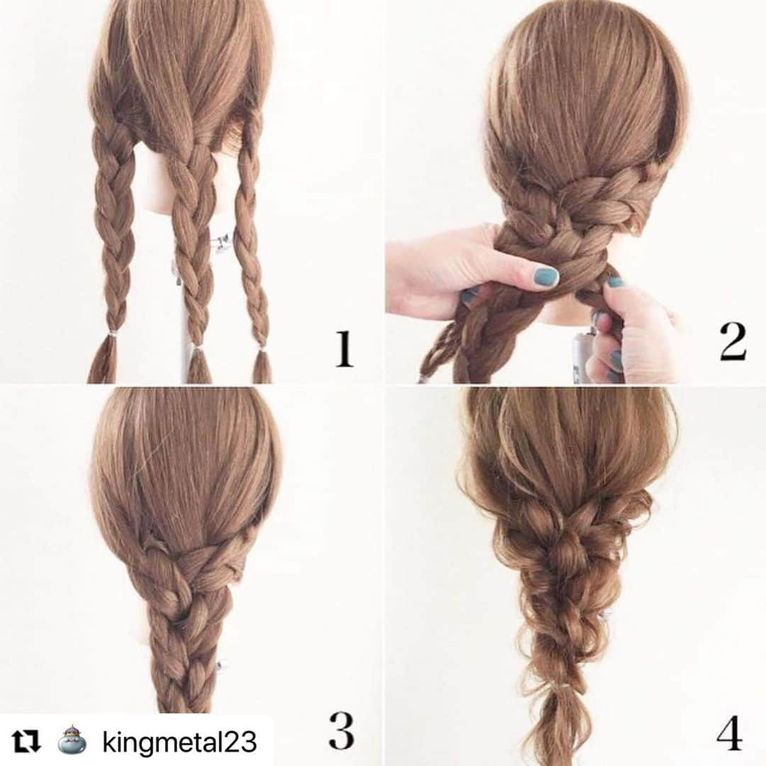 kingmetal23 ヘアアレンジさんのインスタグラム写真 - (kingmetal23 ヘアアレンジInstagram)「#Repost @mikajiiiii with @make_repost ・・・ みつあみ3本でできるあみおろしstyle𓆡 ①みつあみを3本つくります ②①で作ったみつあみをさらに三つ編みします ③ゴムでとめます ④全体のバランスをみてほぐして完成です･:*+.\(( °ω° ))/.:+   #美容院#神戸#美容室#ロカリ#兵庫#三宮#元町#トアウエスト#栄町#姫路#垂水#三田#西宮#神戸美容室#アントテン#antten#簡単アレンジ#ヘアアレンジ解説 #ヘアアレンジ動画 #簡単ヘアアレンジ #アレンジ動画 #アレンジ解説 #ロカリヘア」1月20日 20時26分 - kingmetal23