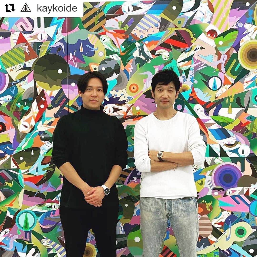 松山智一のインスタグラム：「Studio visit with @kaykoide And @yuushimano #Repost  祝日のスタジオビジット #martinlutherkingday」