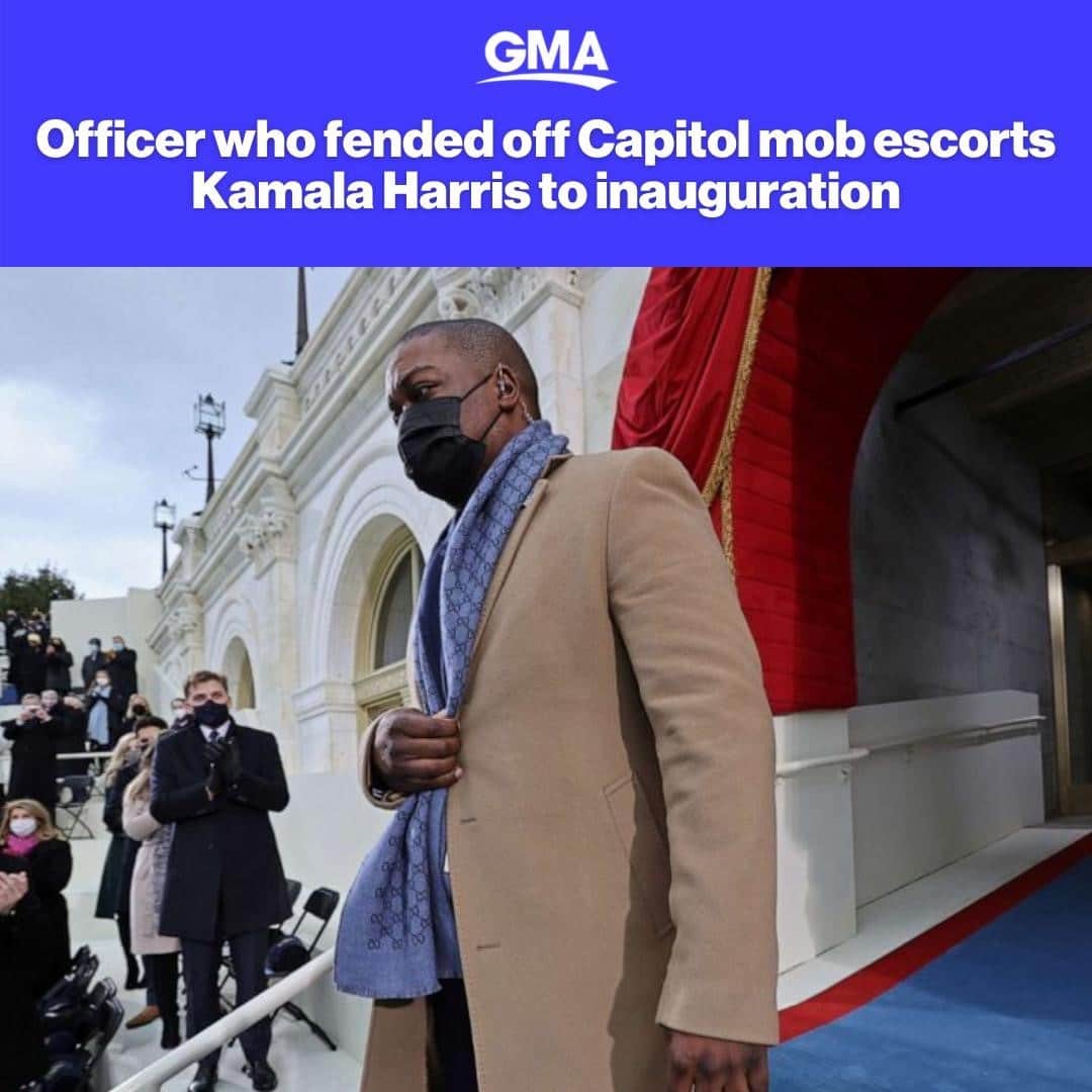 Good Morning Americaさんのインスタグラム写真 - (Good Morning AmericaInstagram)「Capitol Police officer Eugene Goodman, who bravely led Capitol rioters away from Senate chambers, walks Vice President Kamala Harris and second gentleman Doug Emhoff into the inauguration ceremony. LINK IN BIO for more.⁠ ⁠ #InaugurationDay」1月21日 4時59分 - goodmorningamerica