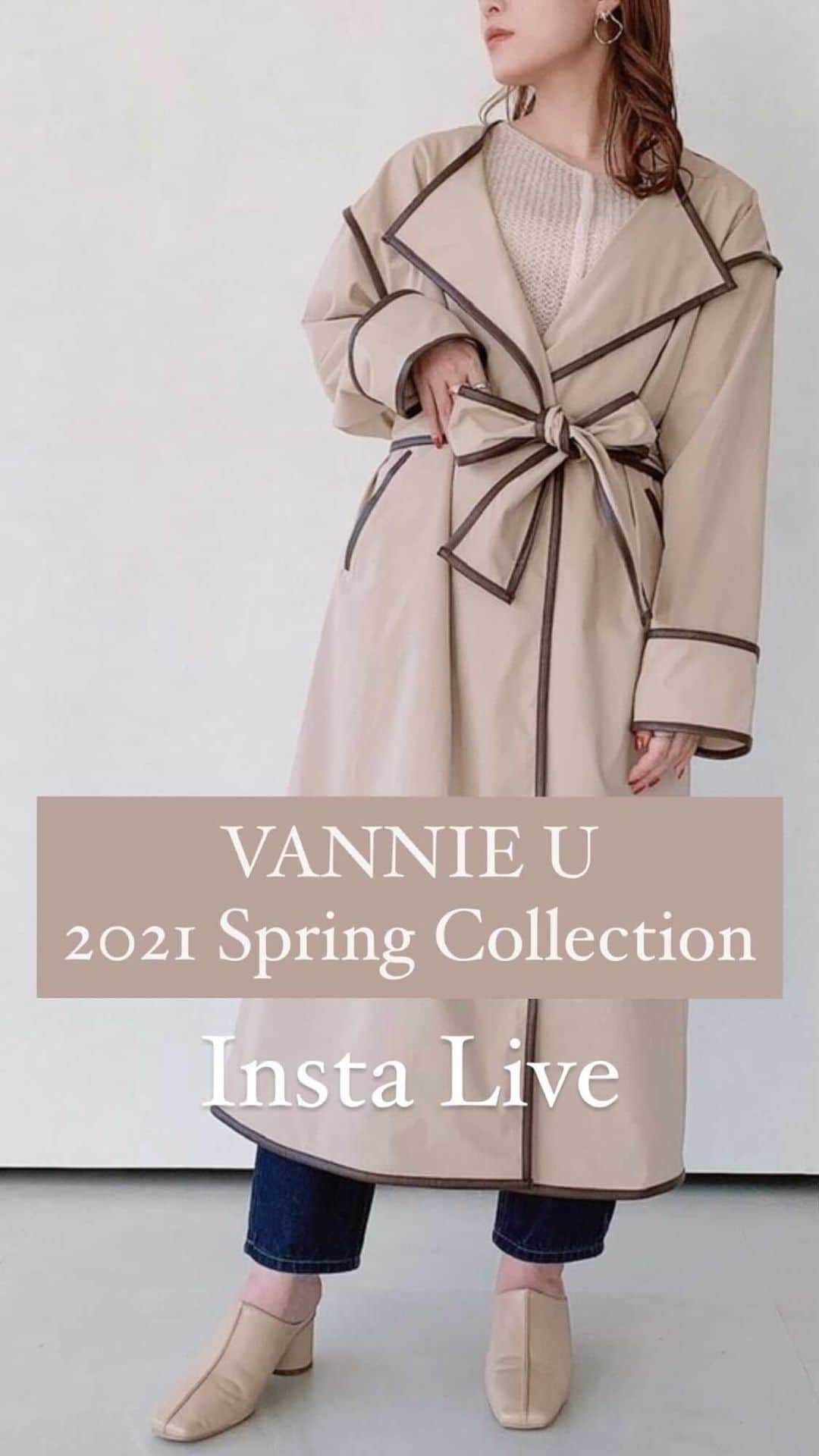 Vannie Officialのインスタグラム：「パイピングロングトレンチ パイピングショートトレンチ ワッシャープリーツフラワースカート シアーシャーベットジャケット シアーシャーベットパンツ ニュアンスロゴロンＴ コットンバケットハット レザープリーツBAG パイピングスクエアトゥミュール  のご紹介です𓂃𓈒𓏸」