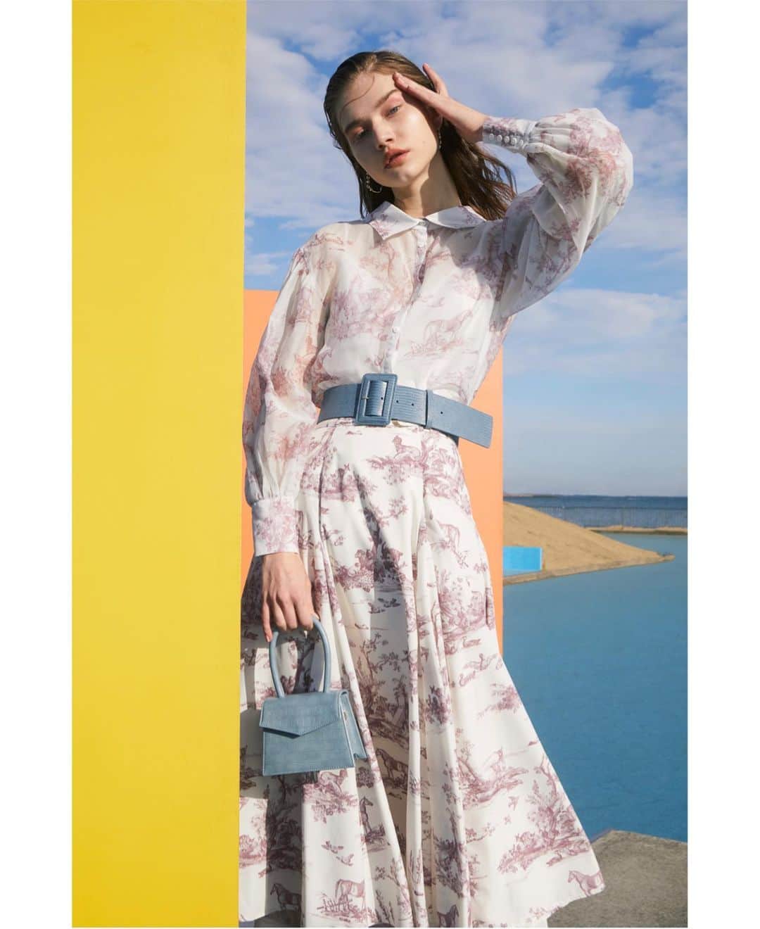 eimy istoireさんのインスタグラム写真 - (eimy istoireInstagram)「.﻿ 2021 Spring Collection﻿ ﻿ ✔︎Hailey pattern シアーシャツ﻿ (3月商品)﻿ 上品な透け感と柔らかな風合いが魅力的なシャツ。﻿ eimyオリジナルのプリントで﻿ オリジナルティ溢れる1枚。﻿ ﻿ ✔︎Hailey pattern ボリュームフレアースカート﻿ (3月商品)﻿ シルエットがキレイにでる、ハリのある素材。﻿ たくさんのマチを入れてボリュームを出した、﻿ ウエスト周りはスッキリした大人っぽいシルエット。﻿ ﻿ ﻿ #eimyistoire #eimy_snap #eimy #spring #springcollection #2021ss #fashion #coordinate #outfit #ootd #look #エイミーイストワール #エイミー #ルック #春服」1月20日 22時11分 - eimyistoire_official