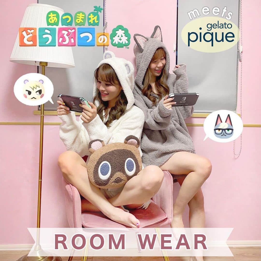 のインスタグラム：「𝓇𝑜𝑜𝓂 𝓌𝑒𝒶𝓇🧸🤍﻿ ﻿ 公式サイトで発売日にスタンバイして﻿ ぎりぎりのところで買えた﻿ あつ森✖️gelato piqueのルームウェア🎀﻿ ﻿ うちの村にもいるジュンとジャックの﻿ もこもこパーカーを着たよ💭💕﻿ そしてつぶまめクッションも🥰﻿ ﻿ うちの村にもジュンとジャックがいます🌳﻿ 気合の住民厳選で念願のジュンを迎えて﻿ ジャックは奇跡的に突然引っ越してきた🥲✨﻿ ﻿ もうあつ森はしばらくやってないけど﻿ 私の村の住民は本当に理想のメンバー🥺笑﻿ （メープル、ジャック、ジュン、ラムネ、シベリア、ビアンカ、ちゃちゃまる、レム、クリスチーヌ、フランソワ）﻿ ﻿ ﻿ #あつまれどうぶつの森#あつ森#gelatopique#ジェラピケ#部屋着#roomwear#ルームウェア#ピケ#ジェラートピケ#おうち時間#もこもこ﻿#ジュン#ジャック#animalcrossing#ACNH」