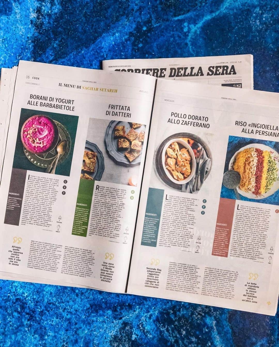 Saghar Setarehさんのインスタグラム写真 - (Saghar SetarehInstagram)「Well, there she is. An Iranian winter feast, my “menù d’autore” over nearly 3 spreads on @corriere's @cook.corriere. I’m proud, ecstatic and a bit overwhelmed, to be entirely truthful. I have deep roots in editorial design, and I must confess, to this day nothing in a project quite moves me the way a good print does.  That’s it (for now). Please if you can get your copy, get cooking and reading, and let me know what you think. @cook.corriere remains in newsstands until February 19th.  A huge thanks to the visionary EIC @angelafrenda, and the fab editorial staff of @cook.corriere, in particular my kind and patient editor dear @isafantigrossi.   And last but certainly not least, very special thanks to my young and super talented Giulia Picardo @grassnbones, without whose helping hands these photos wouldn’t have looked the same.   #LabNoonFood #FlavorsAndEncounters #CookCorriere」1月20日 22時29分 - labnoon