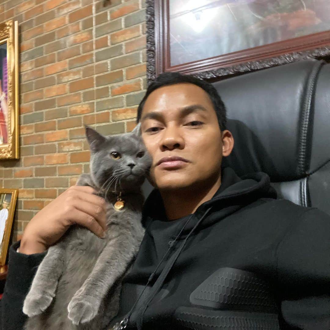 トニー・ジャーのインスタグラム：「Kiss cat😂😘」