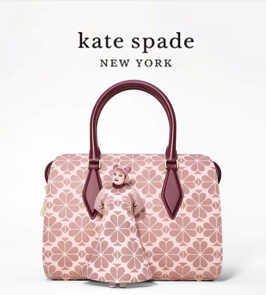 相澤樹のインスタグラム：「kate spadeキャンペーンも。合成じゃない、こんな大きなバックに合わせて生地から作成。迫力のある作品。すごかった。」