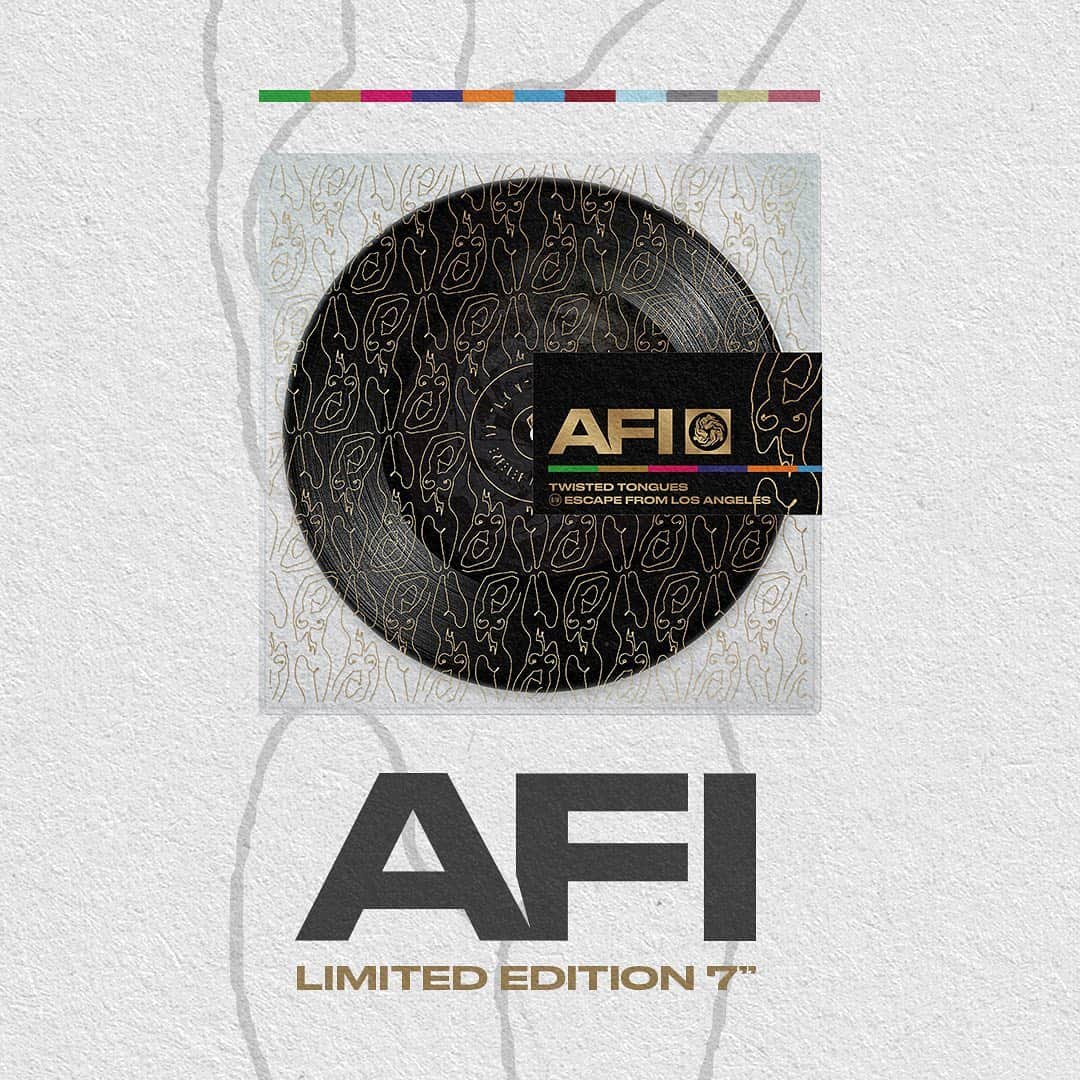 AFIのインスタグラム：「Pre-order “Twisted Tongues” & “Escape From Los Angeles” on 7" vinyl and get digital downloads + a complimentary AFI pin. Link in bio/story.」