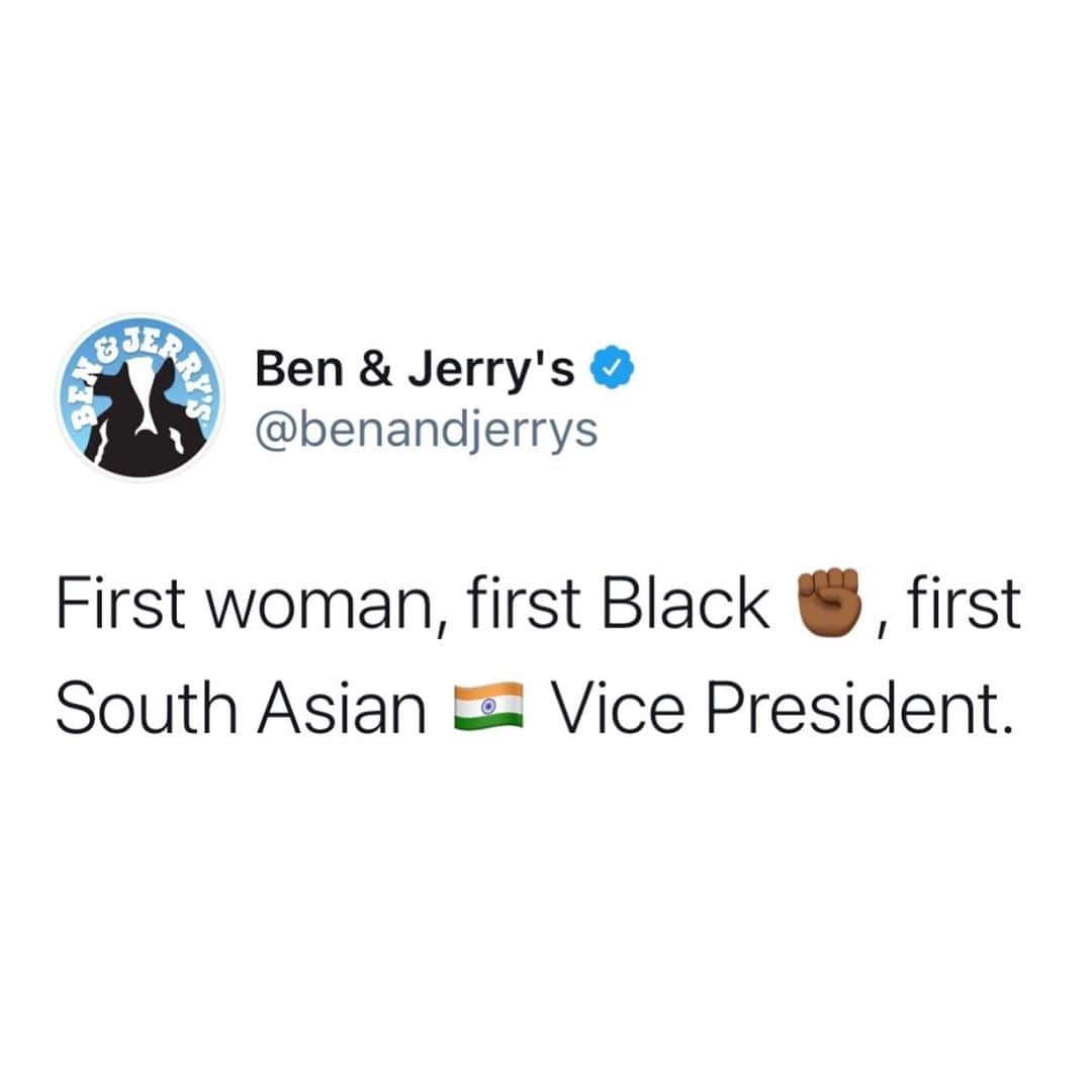 Ben & Jerry'sのインスタグラム：「First woman, first Black ✊🏾, first South Asian 🇮🇳 Vice President.」