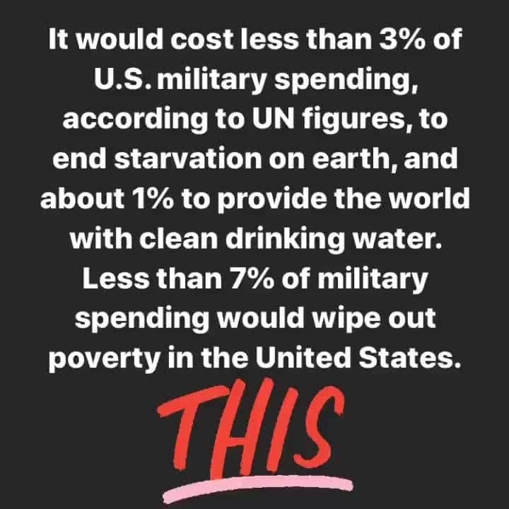 マット・マクゴリーのインスタグラム：「Repost from @dahliaseed⁠ •⁠ Chew on this.//⁠ •⁠ From World Beyond War. Footnotes:⁠ 1) National Priorities Project: "President Trump's 2021 Budget Prioritizes the Pentagon"⁠ 2) World BEYOND War: "We Need $2 Trillion/Year For Other Things"」