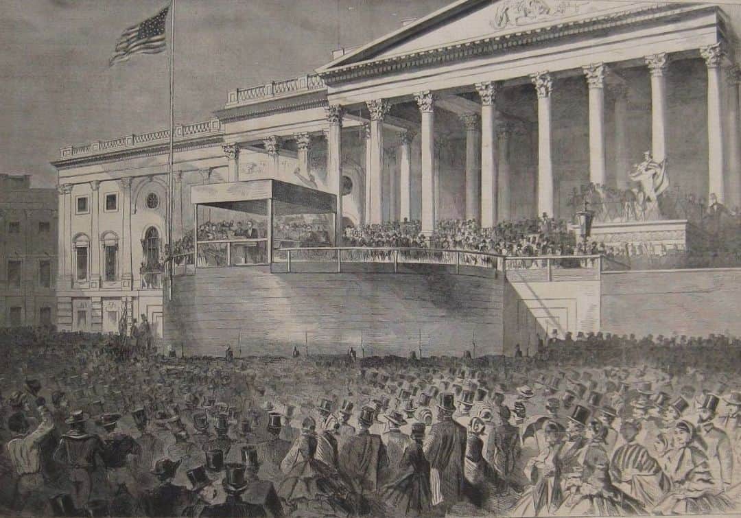 のインスタグラム：「In a longheld American tradition, people across the country and beyond tune in to the 59th Presidential Inauguration. This print by Winslow Homer depicts the Inauguration of Abraham Lincoln as President on March 4, 1861. Today, our President-Elect and Vice President-Elect take their oaths of office. It’s a historic day, and it’s a day that demands reflection. Throughout the day, we’re supporting our staff through virtual conversations around art, meditation, and yoga, as a way to take care and comfort in our community and reflect on what this day means to us. What does this historic day mean to you?⁠⠀ ⁠⠀ Winslow Homer (American, 1836-1910). The Inauguration of Abraham Lincoln as President of the United States, at the Capitol, Washington, March 4, 1861, 1861. Wood engraving. Brooklyn Museum, Gift of Harvey Isbitts, 1998.105.52」