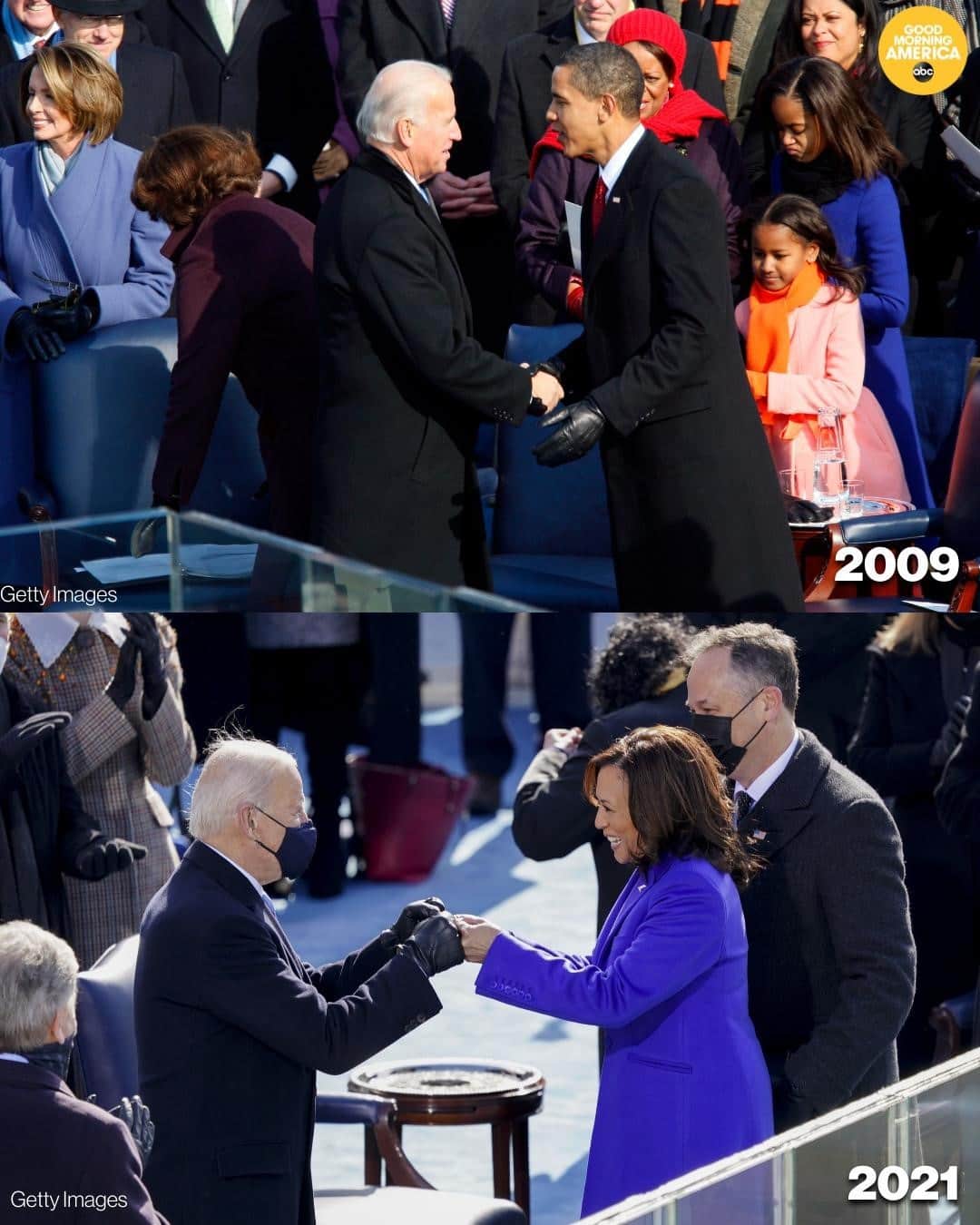 Good Morning Americaさんのインスタグラム写真 - (Good Morning AmericaInstagram)「THEN AND NOW: President and Vice President share a greeting at their inaugurations in 2009 and 2021.⁠ ⁠ #InaugurationDay」1月21日 6時15分 - goodmorningamerica