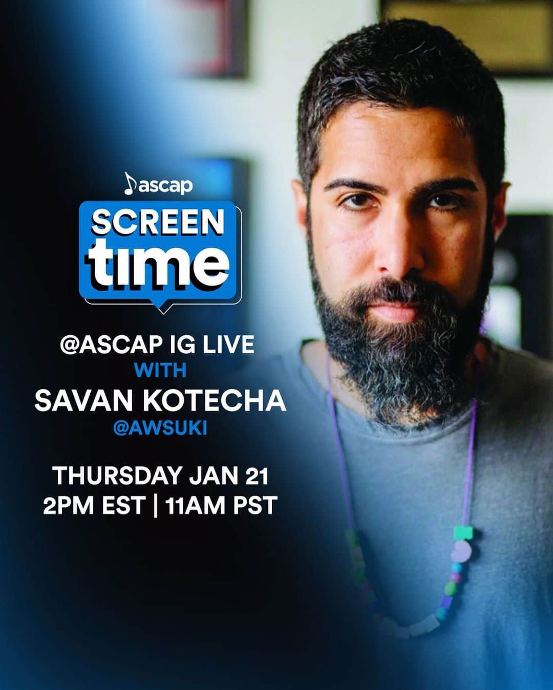 ASCAPさんのインスタグラム写真 - (ASCAPInstagram)「Join us tomorrow as we take ASCAP Screen Time Live! We'll be talking with hitmaker and Executive Music Director for the #Netflix hit #Eurovision, Savan Kotecha (@awsuki).   We'll cover his #ArianaGrande & #OneDirection jams, his pivot to screen music, and explore why Ja Ja Ding Dong was the viral meme we all needed in 2020.   Comment below if you have any questions for Savan and tune in live tomorrow at 11AM PT! #ASCAPScreen」1月21日 7時11分 - ascap