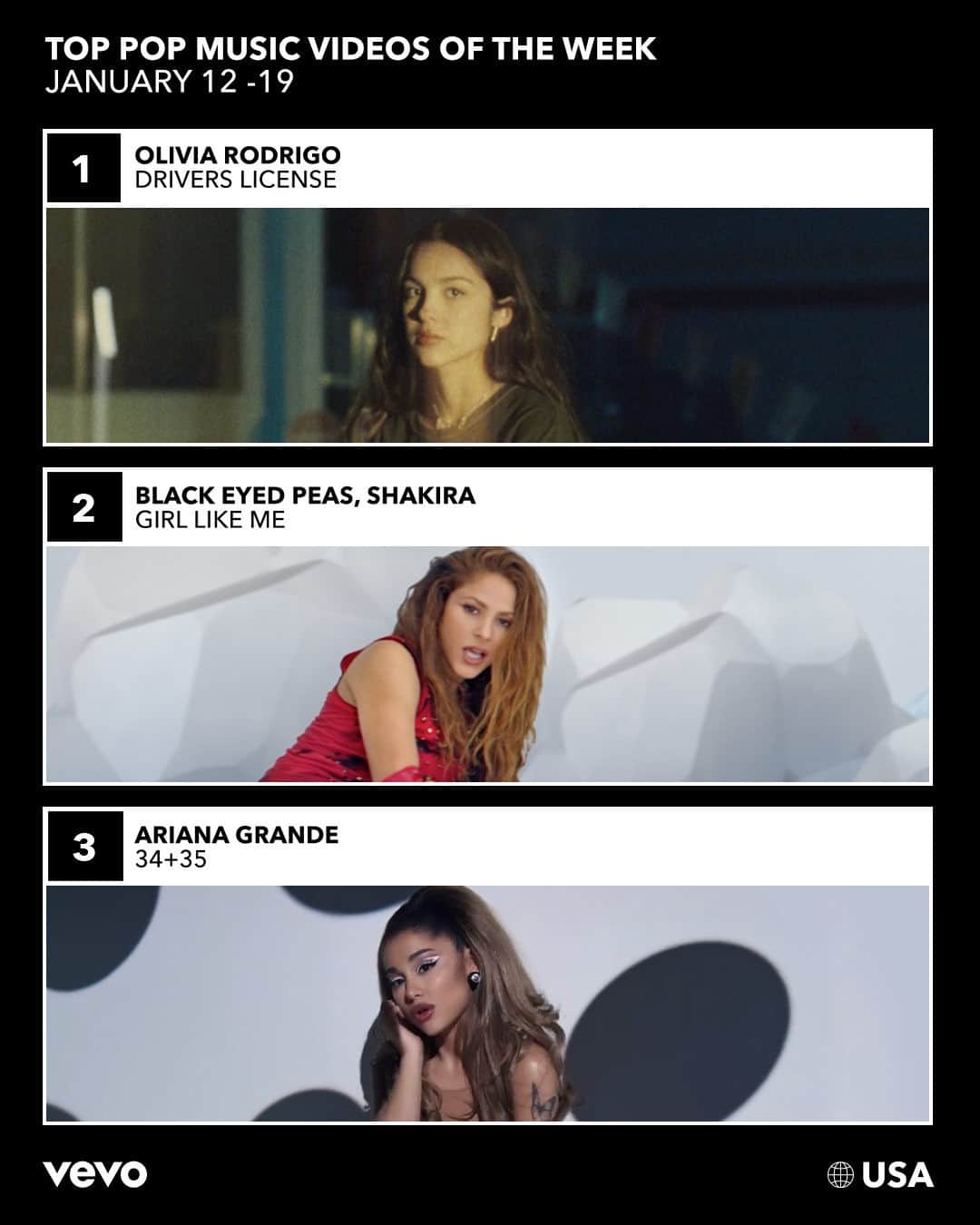のインスタグラム：「The @Olivia_Rodrigo hive hopped in their car and did what they needed to do 💜 Watch the top pop music videos of the week including @bep, @shakira and @arianagrande!  ⠀⠀⠀⠀⠀⠀⠀⠀⠀ ▶️[Link in bio] #OliviaRodrigo #BlackEyedPeas #Shakira #ArianaGrande」