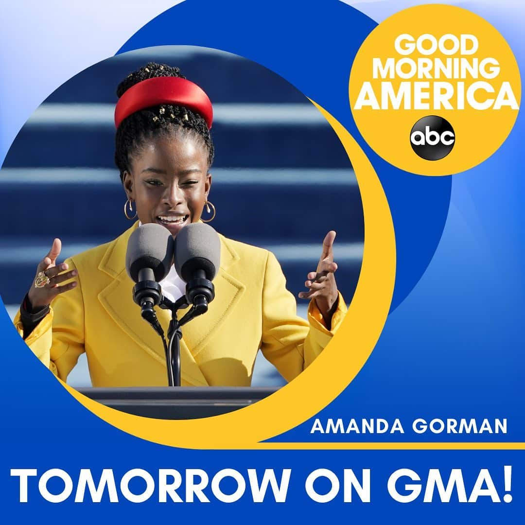 Good Morning Americaさんのインスタグラム写真 - (Good Morning AmericaInstagram)「TOMORROW ON GMA: 22-year-old Amanda Gorman, who made history as the youngest poet to read at a presidential inauguration, join us LIVE one-on-one and exclusively with our @robinrobertsgma!」1月21日 9時40分 - goodmorningamerica