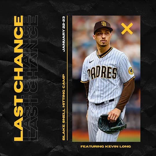 ブレイク・スネルのインスタグラム：「Last chance to sign up for this weekends hitting camp! You aren’t going to want to miss it... click the link in the bio 🤞🏻」