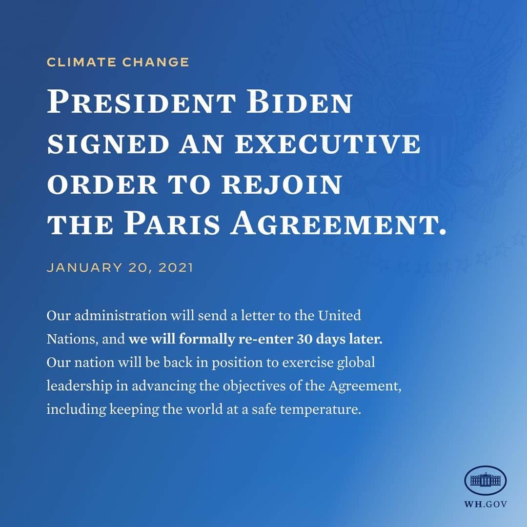 The White Houseさんのインスタグラム写真 - (The White HouseInstagram)「Today, President Biden rejoined the Paris Agreement on Climate Change.」1月21日 11時10分 - whitehouse