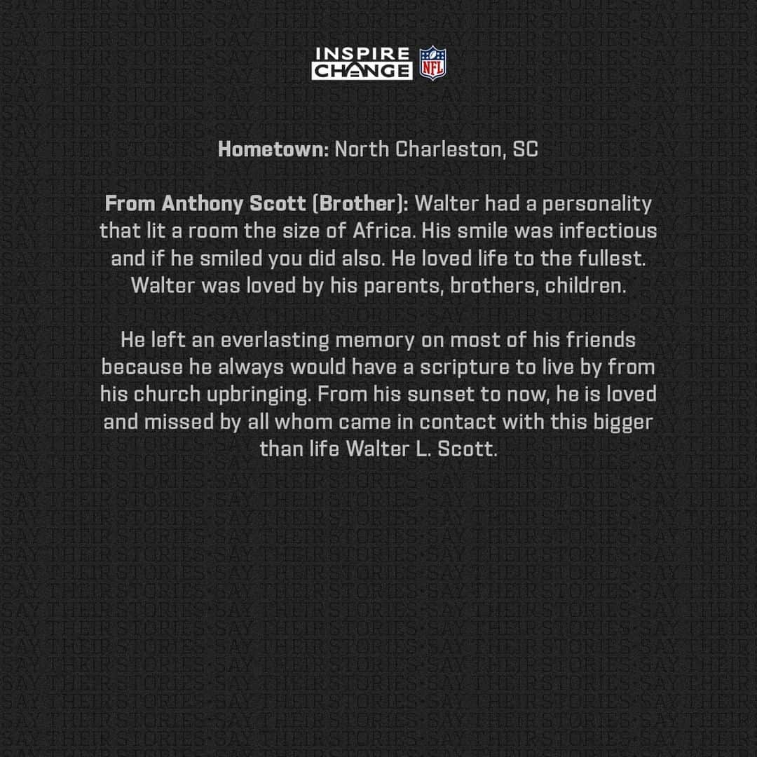 NFLさんのインスタグラム写真 - (NFLInstagram)「Say His Name: Walter Scott  Walter is one of the many individuals being honored by players and coaches this season through the NFL’s helmet decal program. #SayTheirStories」1月21日 12時00分 - nfl
