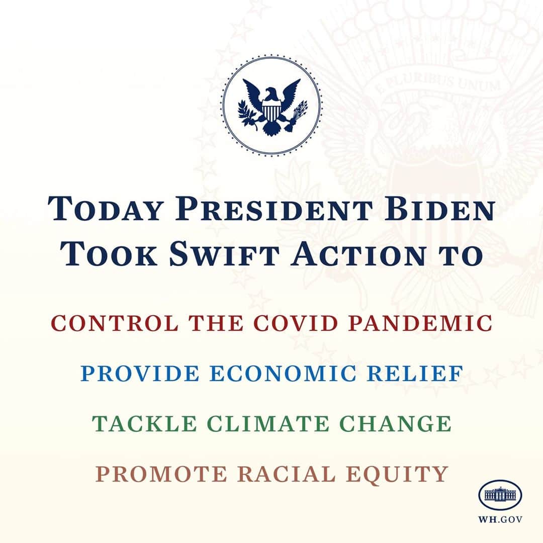 The White Houseさんのインスタグラム写真 - (The White HouseInstagram)「We are currently facing four converging crises — COVID-19, the resulting economic crisis, climate change, and racial inequity. Today, President Biden took actions to combat these challenges.」1月21日 12時27分 - whitehouse