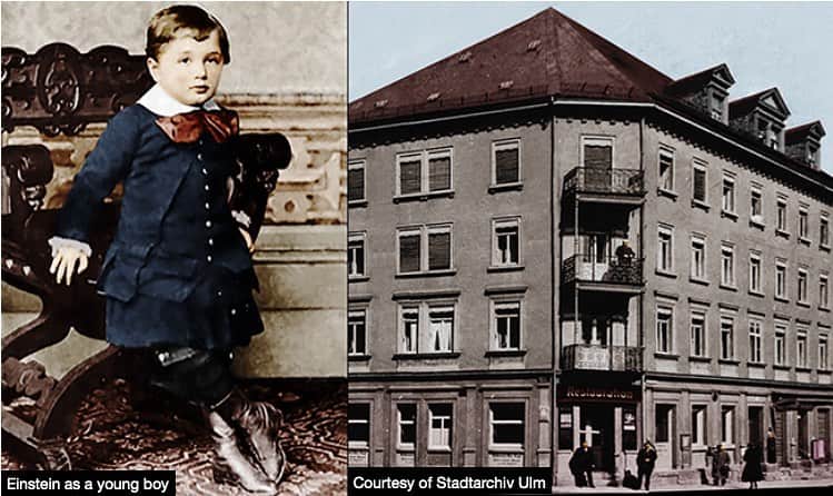アルベルト・アインシュタインのインスタグラム：「#ThrowbackThursday: A photo of Albert Einstein’s childhood apartment building in Ulm, Germany. The building was destroyed during World War II, but something truly fascinating has happened. Recently, excavators discovered the cellar of the home had survived the bombing. The bricks were lovingly removed and preserved. You can learn more about the bricks and even get one as a keepsake here: www.alberteinstein.rocks」