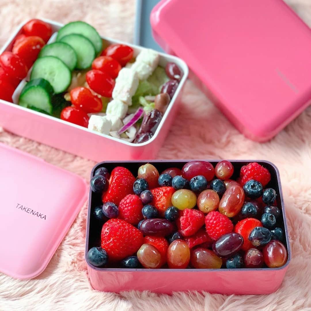 TAKENAKA BENTO BOXのインスタグラム：「💕 Perfect Pink Picnic 💕⁠ ⁠ 🌸 I’ve been planning a pink picnic to catch up with a few friends & Takenaka Bento boxes are PERFECT for packing a healthy salad & fruits & enjoying with friends!⁠ ⁠ 📷 : @avocadjojo's Takenaka BENTO BITE DUAL in Raspberry Pink and Candy Pink」