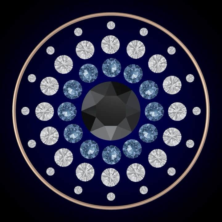 のインスタグラム：「If you’re a fan of the Evil Eye symbol and its special protective powers, then you’ll love it recreated in Swarovski Round Stones in Crystal, Montana and Jet. #Swarovski」