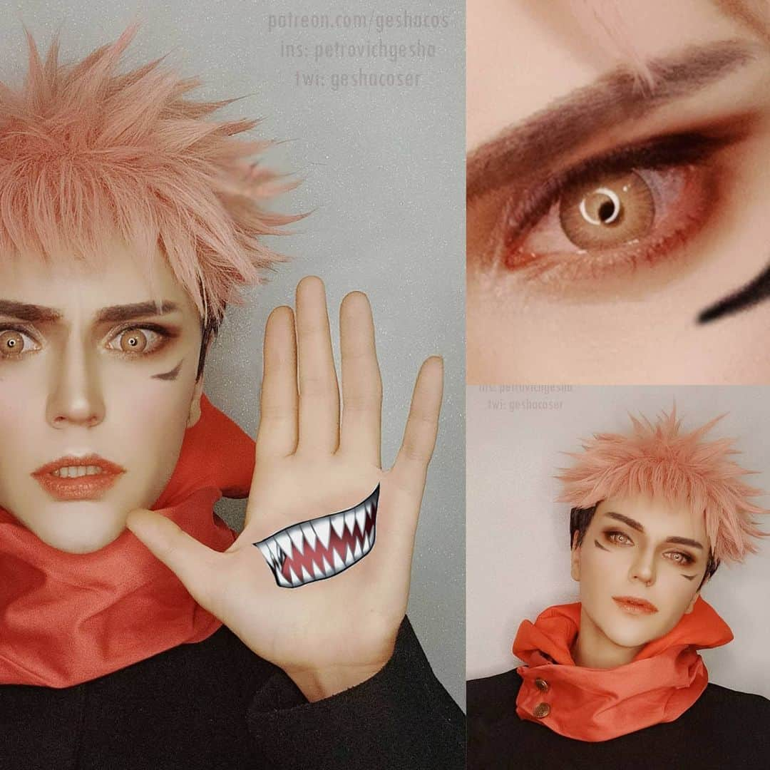 Gesha Petrovichのインスタグラム：「Hello to all new dudes here 🥰😌🙏 I finally watch #jujutsukaisen  Start from #itadoriyuuji  With amazing contacts by @colourful.eye 🤤15% if you use code [petrovichgesha] And plan to do more costests soon try to guess next characters?)  #jujutsu #yuujiitadori  #yujiitadori  #yujiitadoricosplay  #虎杖悠仁  #呪術廻戦  #cosplayphoto  #costest #cosplaycommunity」