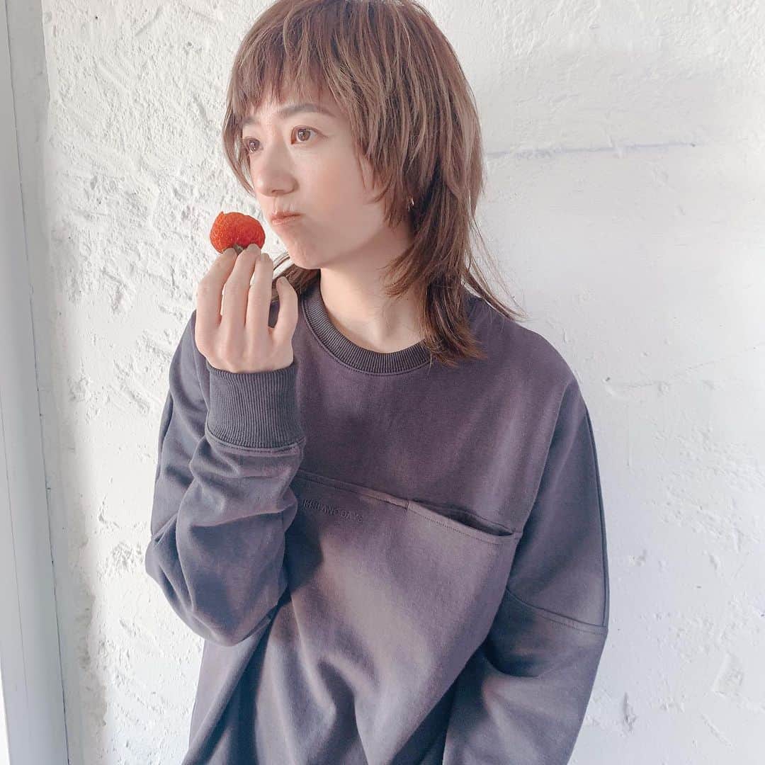 伊藤千晃さんのインスタグラム写真 - (伊藤千晃Instagram)「いちごがうまいと思っております。  髪は付けてるだけでございます。  @kikianddays  #新作 #今月末 #ユニセックス」1月21日 16時21分 - kikichiaki