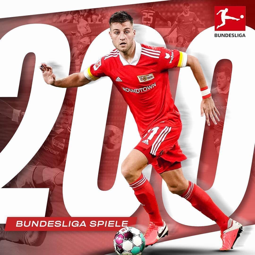 のインスタグラム：「Freue mich über mein 2️⃣0️⃣0️⃣. Bundesligaspiel 🙏🏼🙌🏼 #RK31 #EinTeam #Union @bundesliga」