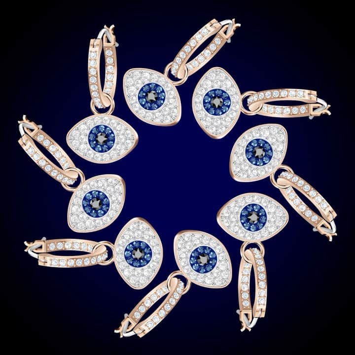 のインスタグラム：「A play on the classic evil eye symbol, these earrings from our Swarovski Symbolic collection feature the protective talisman embellished in clear, blue, and black pavé crystals. A sophisticated finishing touch for any ensemble. #Swarovski」