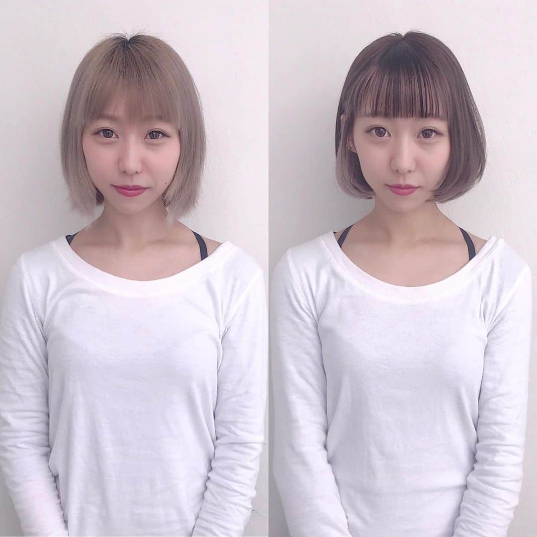 Yuki Uedaのインスタグラム：「カットカラーでの違い⭐️﻿﻿ ﻿﻿ バラついた前髪、全体もまとまりずらいカットから、丁寧に切りブローだけでキマるボブに。﻿﻿ カラーは最近イチオシの前髪インナーカラーを入れオシャレ感をぐーんと上げました😍﻿﻿ ﻿﻿ 写真で見てわかるように前髪はすごーーく大事です🙆‍♂️﻿﻿ 自分でカットするのはオススメしません😭﻿﻿ ﻿﻿ ﻿﻿﻿ 僕の作るスタイルはケアブリーチ＋オリジナル前処理剤を使用し繰り返したブリーチ毛でも他店よりも圧倒的に傷ませません❗️❗️❗️﻿﻿﻿ 是非体験してみて下さい👍﻿﻿﻿ ﻿﻿﻿ ﻿﻿﻿ ※髪の履歴などによりご来店当日には希望の色味に出来ない場合がございます。﻿﻿﻿ ダメージレベルを最優先して施術させて頂く為ご了承ください。﻿﻿﻿ ダメージレベルを配慮し、完璧に近づけるようにカウンセリングさせていただきます🙆‍♂️﻿﻿﻿ ﻿﻿﻿ ﻿﻿﻿ ﻿いいね👍と保存をして﻿﻿﻿﻿﻿﻿﻿﻿ オーダーの際にお使いください✨﻿﻿﻿﻿﻿﻿﻿﻿ ﻿﻿﻿﻿﻿﻿﻿﻿ ﻿﻿﻿﻿﻿﻿﻿﻿﻿﻿﻿﻿﻿﻿﻿ ____________﻿﻿﻿﻿﻿﻿﻿﻿ ﻿﻿﻿﻿﻿﻿﻿﻿ price✂︎﻿﻿﻿﻿﻿﻿﻿﻿ ____________﻿﻿﻿﻿﻿﻿﻿﻿ ご新規様﻿﻿﻿﻿﻿﻿﻿﻿ cut+color ¥5500〜﻿﻿﻿﻿﻿﻿﻿﻿ ☆オススメメニュー☆﻿﻿﻿﻿﻿﻿﻿﻿ ✂︎カット+イルミナカラー+ケラスターゼtreatment ¥9500﻿﻿﻿﻿﻿﻿﻿﻿ ✂︎カット+ カラー+Oggi otto treatment ¥9500﻿﻿﻿﻿﻿﻿﻿﻿ ✂︎ケアブリーチダブルカラー+ケラスターゼtreatment ¥11000﻿﻿﻿﻿﻿﻿﻿﻿ 上記はシャンプーブロー込みです。﻿﻿﻿﻿﻿﻿﻿﻿ ﻿﻿﻿﻿﻿﻿﻿﻿ ご予約はhot pepper beautyまで﻿﻿﻿﻿﻿﻿﻿﻿ ご不明点などお店までご連絡ください！﻿﻿﻿﻿﻿﻿﻿﻿ ☎︎ 03 6805 0857﻿﻿﻿﻿﻿﻿﻿﻿ ﻿﻿﻿﻿﻿﻿﻿﻿ ﻿﻿﻿﻿﻿﻿﻿﻿ ﻿﻿﻿﻿﻿﻿﻿﻿﻿ #東京#表参道#渋谷#原宿#前髪カット#ショートヘア#アディクシーカラー#インナーカラー#アクセサリーカラー#シルバーカラー#グラデーション#イルミナカラー#ハイトーンカラー#ケアブリーチ#ミルクティーカラー#ベージュカラー#グレージュカラー#くすみカラー#グレージュ#髪質改善#ハイトーン#美容師#yukinghair#ケラスターゼトリートメント #머리스타그램#패션스타그램#염색#탈색#发型#染髮﻿﻿」