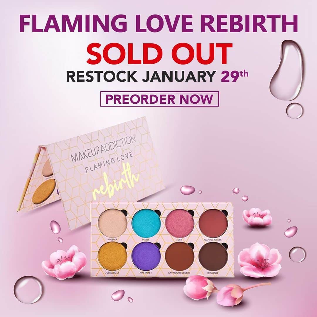 Makeup Addiction Cosmeticsさんのインスタグラム写真 - (Makeup Addiction CosmeticsInstagram)「Not even 2 months since we launched and our Flaming love 𝑅𝑒𝒷𝒾𝓇𝓉𝒽 palette is SOLD OUT! 😳😳😳 Lost for words! Luckily restock next week, back on January 29th! 😍😍 You can preorder yours now so you don’t miss out again!!! We ship worldwide 🥳🥳 #makeupaddictioncosmetics #brownmelaninmua #wakeupandmakeup #FlamingLoveYourself #flaminglovepalette #flamingloverebirth #loveyourself #trendmood1 #makeupworldnews #beautybloggers #beautyblog #newproduct #glamouruk #trendmood」1月21日 20時30分 - makeupaddictioncosmetics