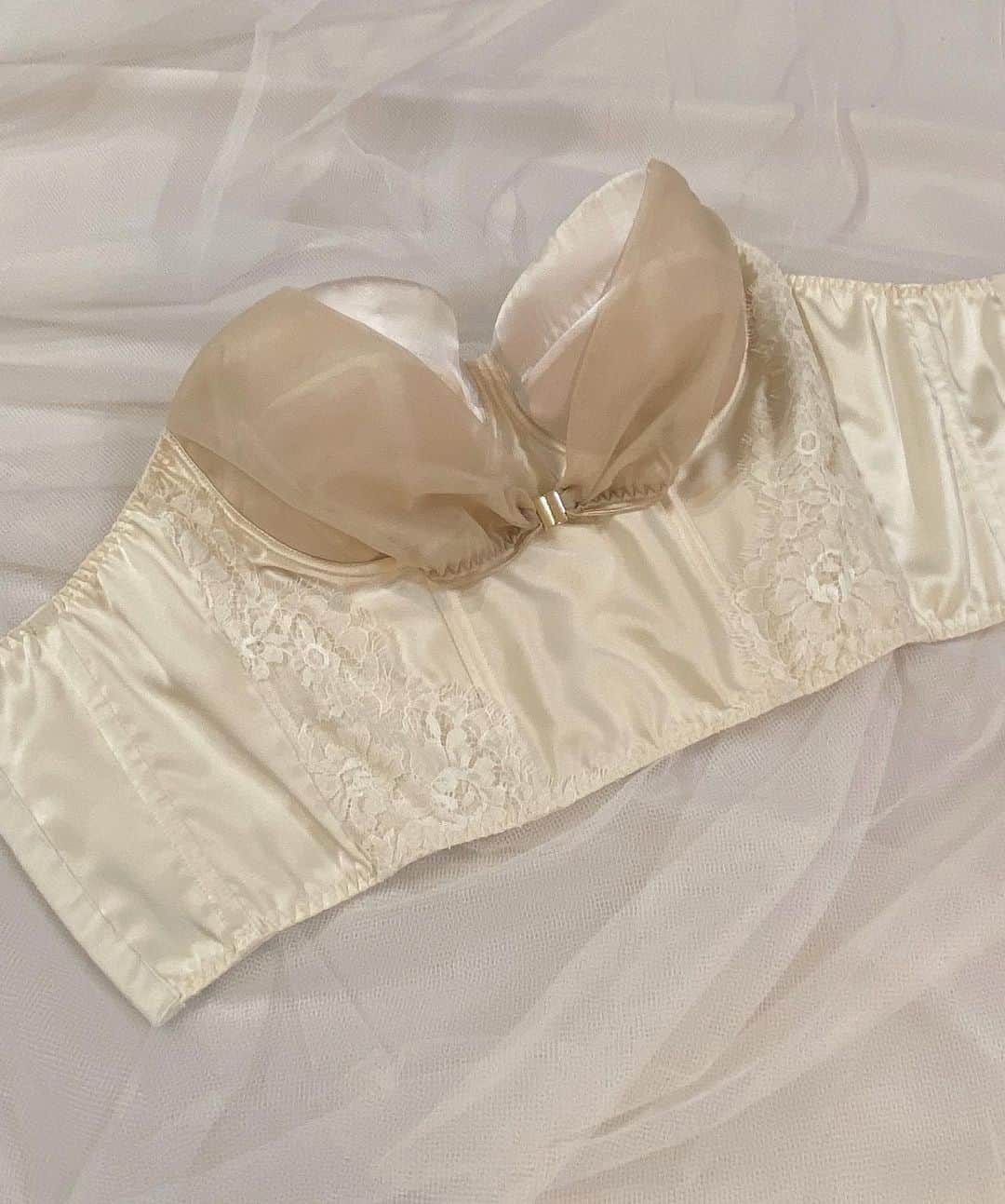 Chiyono Anneさんのインスタグラム写真 - (Chiyono AnneInstagram)「A bespoke bridal bustier to wear beneath her wedding dress✨ This order includes a hand embroidered message, a picture of her pet, and the initials of her and her husband❤️  The cups are boned for extra support, and are pulled in further by the mesh flaps for a more defined and centered cleavage.   ビスポークオーダーのブライダルビスチェ👰🏻‍♀️ ストラップレスのウェディングドレスの中に着るため、しっかり安定したサポート力と、綺麗なシルエットと谷間を作る構成のブラです。 カップに内側にはオリジナルに手刺繍も💓  #chiyonoanne #bridal #lingerie #strapless #handmade #bespoke #チヨノアン」1月21日 21時43分 - chiyono_anne