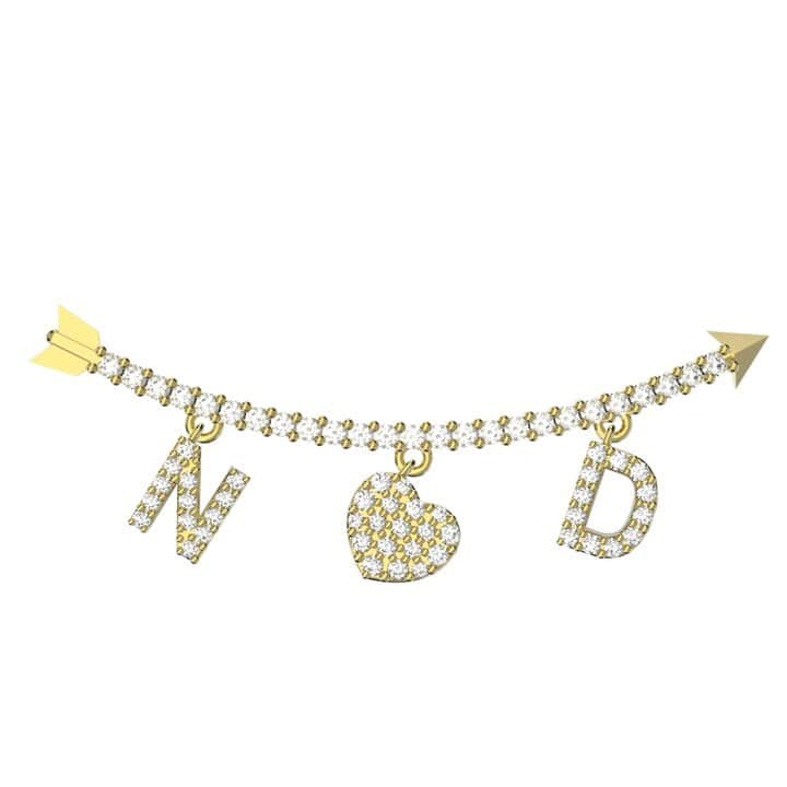 デルフィナデレトレズのインスタグラム：「Which letters would you pick ?  To make your Valentine’s Day a special one, create something unique with our ‘Love’ initial collection - available on-line from today.   The ‘Dardo’ 18kt yellow gold earcuff is shaped with an arrow and adorned with a pavé of white diamonds.  Choose the letters from someone close to your heart, your loved ones or your own.  To ensure Valentine's Day delivery place your order before January 31st  🏹❤️🏹  #delfinadelettrez  #dardoearring」