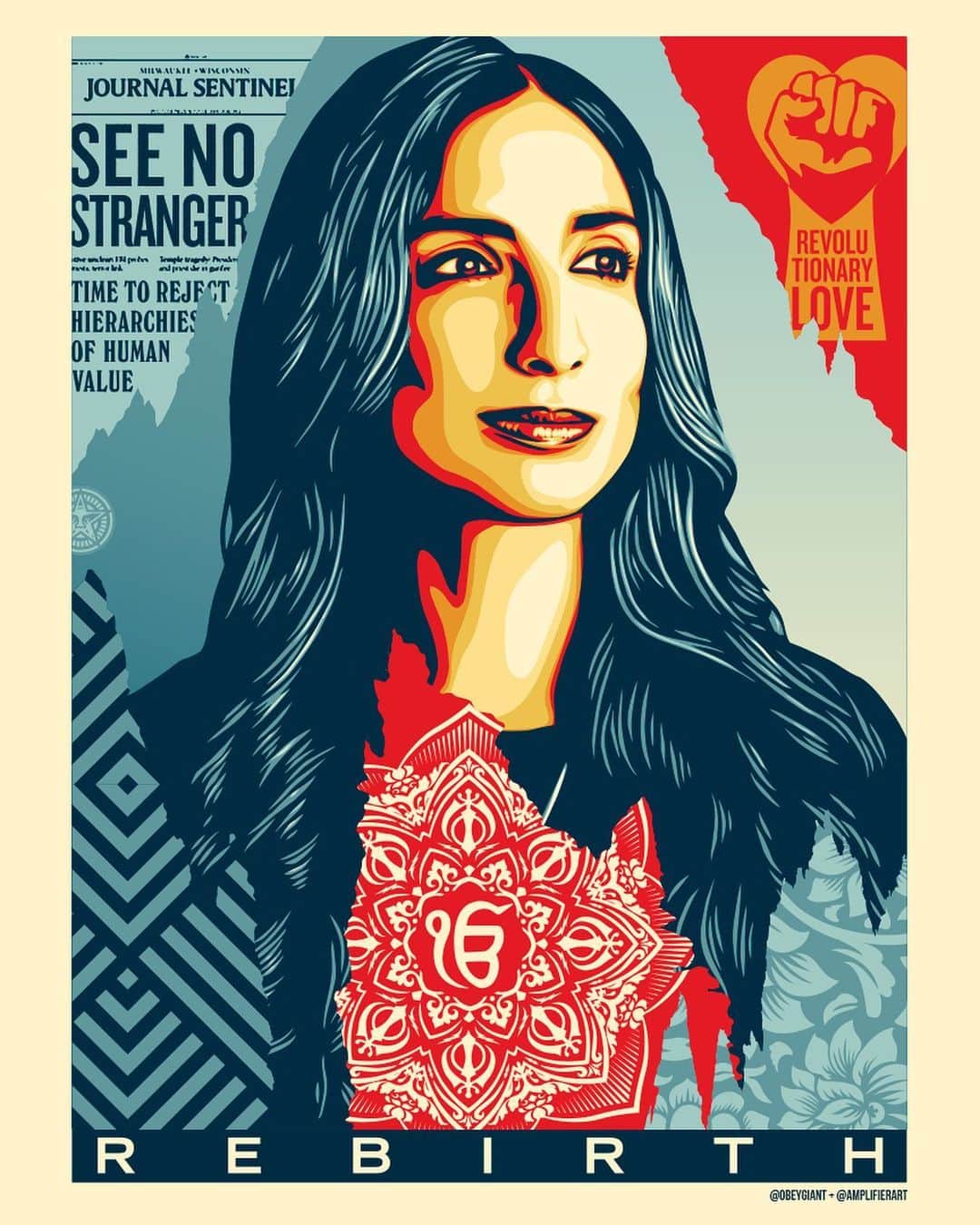 Shepard Faireyのインスタグラム：「I’m excited to share this new portrait I created of Sikh activist, filmmaker, and civil rights lawyer, @valariekaur of @revloveproject for @thepeoplesinauguration! Valarie's portrait is the first in @Amplifierart’s year long series of curated artworks designed to reframe the issues that have been used to divide the American people and start conversations that can restore our faith in each other, renew hope, and repair the social fabric of this country.  If you haven't already, download the #AmplifierAR app to bring this portrait to life, where you can hear an important message directly from Valarie about restoring the country and leaving no one behind.  Prints of this art will also be given to anyone who donates $100 to @amplifierart. 18 x 24 inches, signed by me, numbered edition of 450, silkscreen print on thick cream Speckletone paper. All proceeds from the sales of this artwork will go back into Amplifier’s initiative to build a series of artworks & conversations in the year to come. Visit store.amplifier.org (link in bio) to purchase now. Thanks for caring! -Shepard」