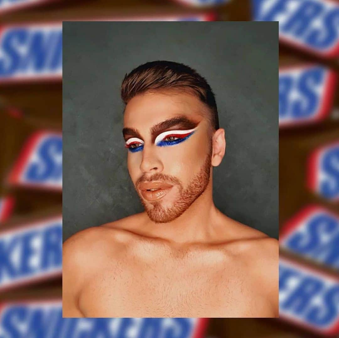 Linda Hallbergさんのインスタグラム写真 - (Linda HallbergInstagram)「Day 4: Snickers #candypackagingmakeup Damn this one was a struggle! still don’t know if I like my look or not 😅 but you guys KILLED this look! Sooo much creativity! Wow!  Product list for my look Base @danessa_myricks vision cream cover n03 @lhcosmetics infinity filter light @lhcosmetics Infinity Palette – Cigar, Maffei, Andromeda, Milky Way  Eyes @lhcosmetics brown core crayon & anger mood crayon @viseart editorial brights palette @lhcosmetics Infinity Deep Palette - red Shift, polar Star @nablacosmetics serial liner @lhcosmetics infinity power lash waterproof mascara @houseoflashes Iconic Lite @lhcosmetics infinity power lash waterproof mascara  Lips @meltcosmetics s liquid set lipstick Ebony」1月22日 2時26分 - lindahallberg