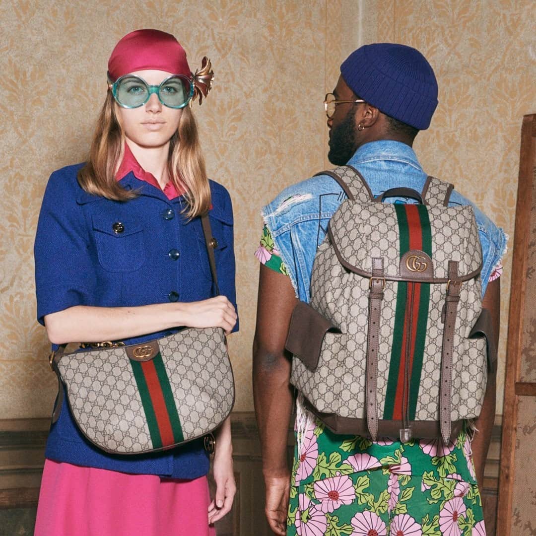 のインスタグラム：「A hiking-inspired backpack and rounded shoulder bag represent two contemporary silhouettes from the #GucciOphidia collection, which is defined by GG monogram and the House Web stripe. Discover more through link in bio. #AlessandroMichele #GucciEpilogue @alessandro_michele」