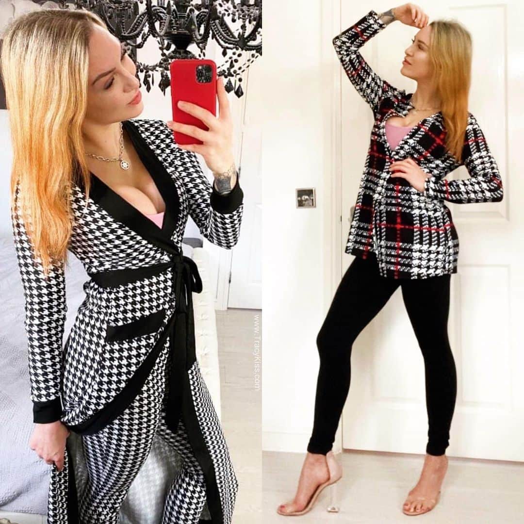 トレーシー・キスさんのインスタグラム写真 - (トレーシー・キスInstagram)「Left or right? 🖤 #ad I’m loving these @shein_gb @sheinofficial houndstooth outfits - use code LOVETRACY15 to treat yourself! I love how straight forward monochrome fashion is - black and white; exactly as life should be, no fuss, confusion or grey in-between areas. I’m the kind of girl who believes that we should all be wholeheartedly honest with ourselves and others, clear cut and true to our word - far too often we censor ourselves, conceal our true opinion and bite our tongue out of fear of being judged or to please others. First of all you cannot be YOU unless you listen to your soul, identify your wants needs and desires and then find your voice rather than sitting on the fence or allowing others to speak for you or over you. Second of all, you will NEVER please all of the people all of the time so don’t even try to please anyone but yourself! We are born to be individuals, unique, creative, inspirational and free and deserve to live, love and learn in a way that allows us to discover our true selves in a non-toxic environment. I live my life by always laying my cards on the table with people, I am straight-talking, honest and always true to my word because your reputation is key and I never make promises that I know I cannot keep. In a world muddied with grey waters you have to be the light to the darkness, just as the houndstooth print locks seamlessly into a repeat pattern - the good in this world balances out the evil, without one we couldn’t have the other. Define your borders and thrive in your self worth, you are here for a reason, you are precious, priceless and incredibly loved for your genuine soul by those who deserve you 🙏🏼 Twinset : Swtwop07191023354 Blazer: Swouter07191030163 Thank you @sintillatetalent and @sinan_sahin for organising this collaboration #sintillatetalent #talentteam #fashionblogger  #sheinwintersale」1月22日 17時48分 - tracykissdotcom