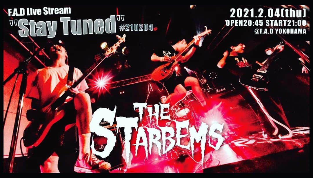 日高央さんのインスタグラム写真 - (日高央Instagram)「2月4日にF.A.D横浜の配信LIVEシリーズ"Stay Tuned"に出演決定マジ嬉ションものだから観てね✌️😁🎶  #Feb4 #9PM #Streaming #Live #from #Yokohama #FAD #Lets #StayTuned #Forever #and #StayPunkForever #with #FadYokohama #TheStarbems  F.A.D Live Stream "Stay Tuned” #210204 - THE STARBEMS -  2021年2月4日(木) OPEN20:45/START21:00   YouTubeにてリアルタイム配信 (視聴無料) https://youtu.be/t-NvPA6YaeI YouTube Super Chat 可能 (投げ銭)   F.A.D WEB SHOPにてイベントサポート投げ銭を受け付けします！ 受付期間〜2月4日(木)  THE STARBEMSのF.A.D PASS画像(データ)をお送りします。 ¥600 or ¥1000 or ¥2000 or ¥3000  https://fad-music.stores.jp/ YouTube Super Chatで投げ銭も可能です。宜しくお願いします。   THE STARBEMS Twitter https://twitter.com/tstarbems  F.A.Dグッズ(Grungy Print Shopにて販売) https://grungy-print.shop/    F.A.D YOKOHAMA http://www.fad-music.com   F.A.D YOKOHAMA Twitter https://twitter.com/fad_yokohama」1月22日 19時00分 - hidakatoru