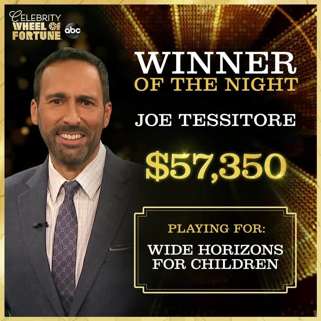 アメリカン・ブロードキャスティング・カンパニーのインスタグラム：「It was a great night for @joetessespn, taking home a win for @widehorizonsforchildren on #CelebrityWheelOfFortune!」