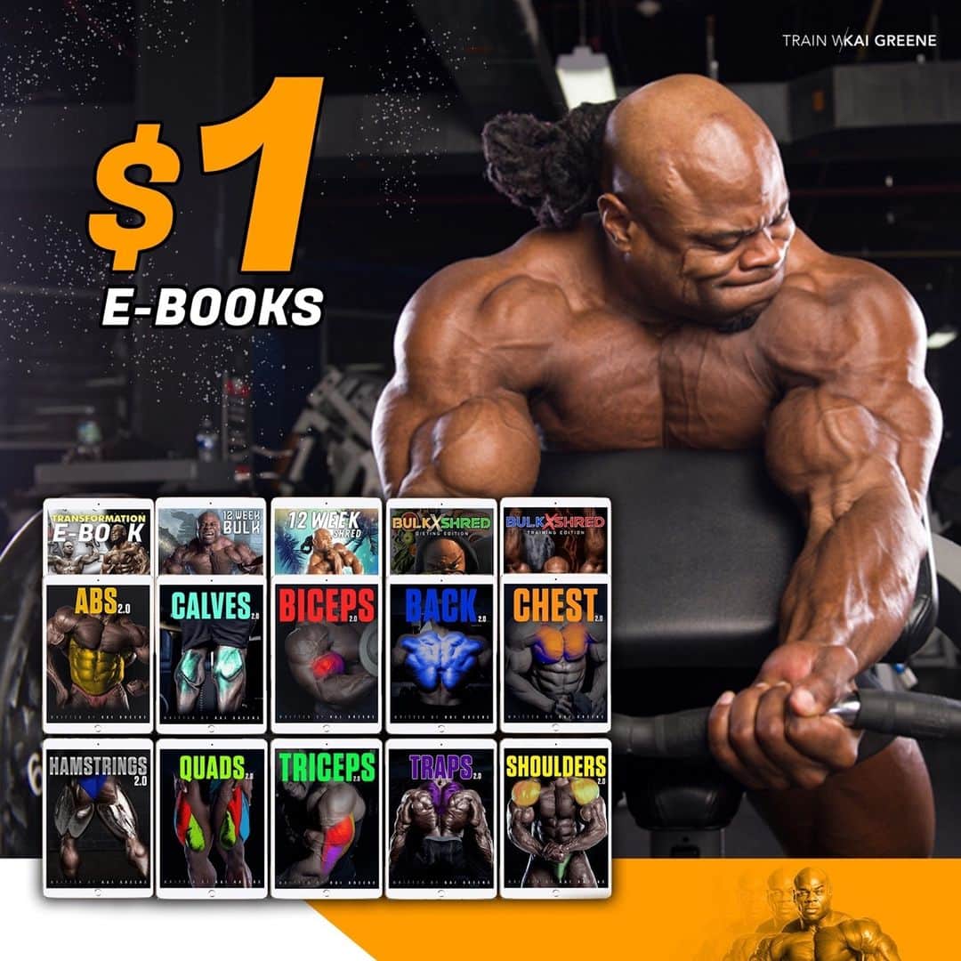 カイ・グリーンのインスタグラム：「My decades of experience with training, dieting, and mindset development dropped right into your hands for a single dollar 📚 Years of trial & error to perfect these methods of madness that I’m eager to share with you. Learn, grow, and pass the knowledge along so you too can push those around you to pursue their visions to bring them to life.  One single dollar can take you down a whole new road on your journey.   LINK IN BIO TO BEGIN TODAY 🔗」