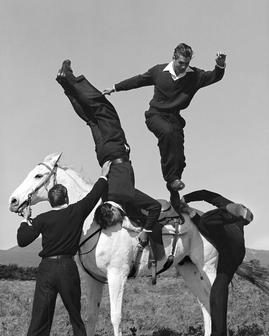 ブルース・ウェーバーのインスタグラム：「Stunt men and horse, Santa Barbara, CA 1987 for @calvinklein.」