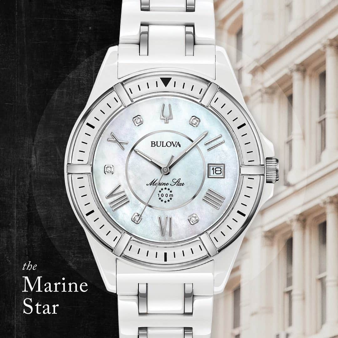 ブローバさんのインスタグラム写真 - (ブローバInstagram)「Classic style is elevated to luxury status with the Marine Star featuring five diamonds on a white mother-of-pearl dial. #Bulova — ⏱: 98P172 MSRP: $625.00 USD CASE: ø 37 mm」1月23日 3時54分 - bulova