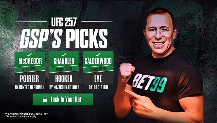 ジョルジュ・サンピエールさんのインスタグラム写真 - (ジョルジュ・サンピエールInstagram)「Check out my picks for UFC 257 and take “GSP’s Picks” in the Boosted Odds market on @bet99sportsbook now! Click the link in my bio and sign up with the code “GSP250"」1月23日 4時06分 - georgesstpierre