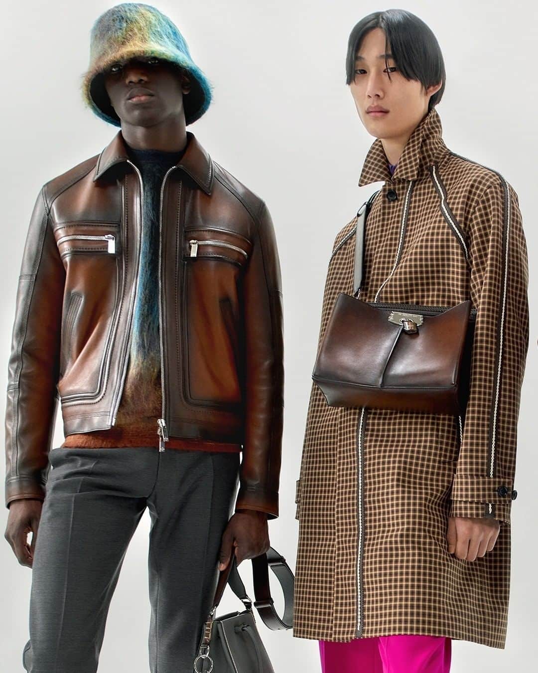 ベルルッティのインスタグラム：「- THE #BERLUTI WINTER 2021-2022 COLLECTION BY @kris_van_assche -  ‘Living apart together’, rendez-vous on March 5th to discover the full story.  Artistic Direction by #krisvanassche in collaboration with:  @antoineasseraf, Video Director Olivier Casamayou for @icouldneverbeadancer, Choreographer Etienne Russo for @villaeugenie, Producer & Show Designer  @frederic_sanchez, Sound Designer #YoannLemoine, Creative Consultant assisted by #RonanQuerrec   Photography by @valentinbgiacobetti  Styling by @mauricionardi  Casting by @pg_dmcasting    Artwork by @lkhesin, Contemporary Artist」