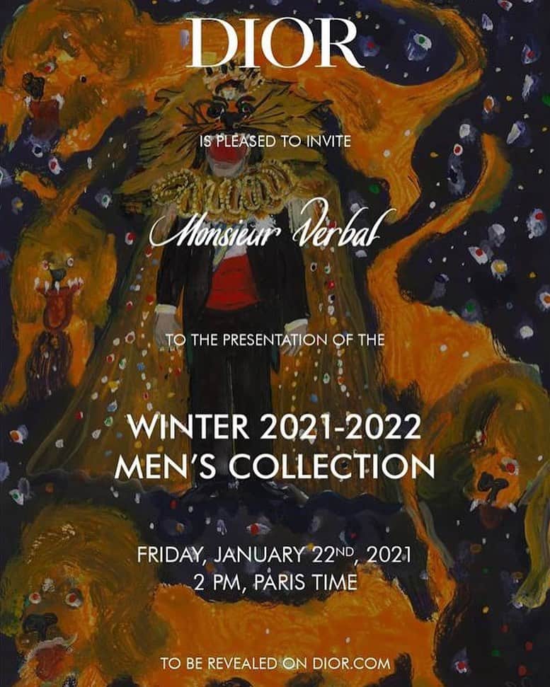 VERBALのインスタグラム：「Looking forward to the show @MrKimJones !  Today! 1.22.2021 FRI 2PM Paris Time → Dior.com  1月22日(金)22:00よりDIOR.COMでキム・ジョーンズによるDIOR WINTER 2021-2022 MEN’S COLLECTIONが公開されます！  @Dior @MrKimJones #Dior #DiorWinter21 #ディオール」