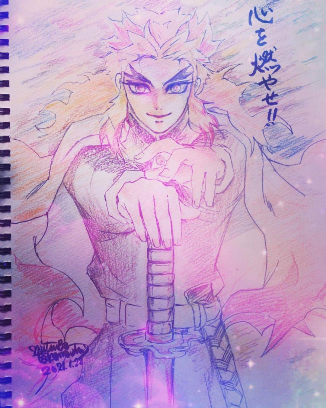 のインスタグラム：「リクエストイラスト 描かせていただきました🙇‍♀️ #鬼滅の刃イラスト  #煉獄杏寿郎」