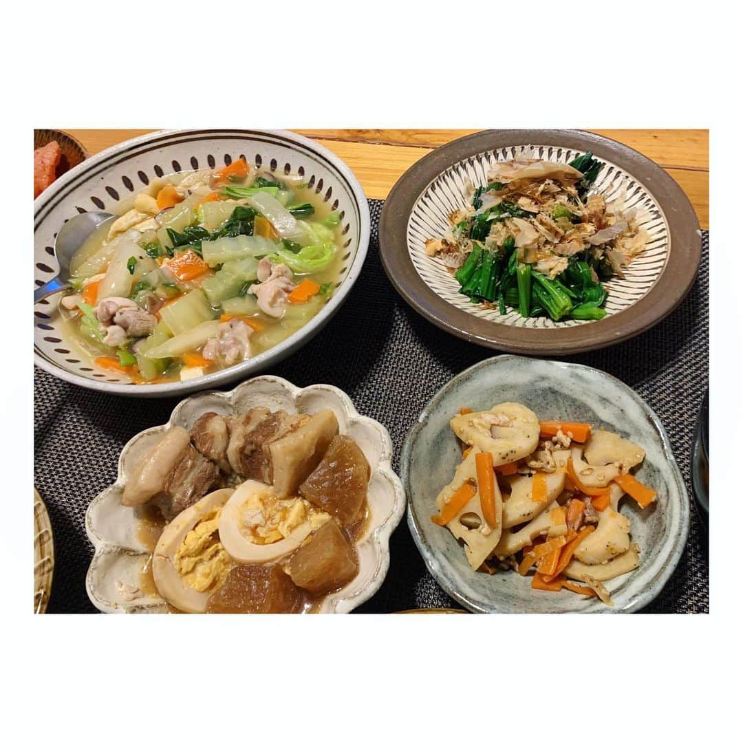 三倉茉奈さんのインスタグラム写真 - (三倉茉奈Instagram)「豚バラと大根の煮物 白菜と鶏肉の旨煮 蓮根のきんぴら ほうれん草のおひたし  #cooking #おうちごはん #献立 #昨夜はタイ料理の出前食べました #写真は撮り忘れたけど #美味しかった☺︎」1月22日 21時33分 - mana_mikura_official