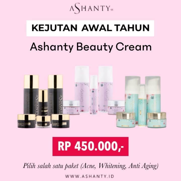 ASHANTY BEAUTY CREAM OFFICIALのインスタグラム：「🎉SPECIAL PROMO KEJUTAN AWAL TAHUN 🎉  Dapatkan Ashanty Beauty Cream hanya Rp 450.000,- perpaket (pilih salah satu paket cream Acne, Whitening atau Anti Aging) Mulailah merawat wajah menggunakan Cream Perawatan wajah yang sudah pasti aman dan terbukti hasilnya. Membuat wajah lebih sehat, cerah, lembut, lembab kencang dan kenyal ❤️  Ada 3 paket cream yang bisa kamu pilih dan sesuaikan dengan kondisi kulit wajahmu • Anti Aging • Whitening • Acne  _________________________________ Informasi dan pemesanan : WA: 087778489900 WA: 081287388885 WA: 085781140354 WA: 081293823950 FAST RESPONS CLICK LINK yang ada di Bio IG @ashantyid  _________________________________ #creamwajag #beauty #cosmetics #brandlocal #skincare #skincarelocal #thehermansyah #beautyvlogger #beauty #kosmetikmahal #ashantyid #keluargaasix #ashantyhermansyah #mua」
