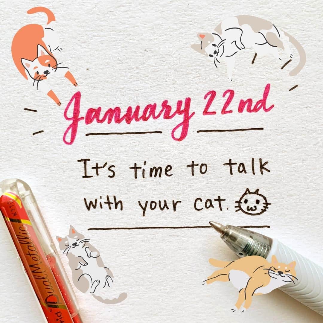 Pentel Canadaさんのインスタグラム写真 - (Pentel CanadaInstagram)「Did you know January 22nd is National Answer Your Cat’s Questions Day?⁠ Your cat asks something you every day, but hoomen can't understand what they say. Jan 22nd is the day to pay closer attention to their motives and attitude. Then, your cat might grant you the power to understand and speak their language.😂⁠ Have a nice conversation with them today!🥰⁠ ⁠ 🖊 Product : ⁠ - Dual Metallic / K110⁠ - EnerGel® / BL107⁠ ⁠ #answeryourcatquestionday #catillustration #pentel #pentelcanada #handwriting #pens #stationery #stationeryaddict #pen #writing #gelpen #gelpens #ballpointpens #doodle #doodling #ballpointpendoodle⁠」1月22日 23時01分 - pentelcanada