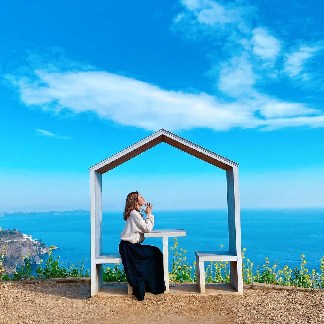 のインスタグラム：「熱海にこんな素敵な場所があったなんて✨﻿ ﻿ 大好きなお花とハーブがたくさん🌿💐﻿ ﻿ 心が洗われる景色。﻿ まるでモナコのよう🇲🇨﻿ ﻿ 今度は犬たちを連れて ゆっくり来たいな。﻿ ﻿ #アカオハーブアンドローズガーデン #熱海 #atami #herb #rose #garden #akao_winter #ナイスビュー #セルフィー #菜の花 #桜 #日本庭園 #薔薇 #ハーブ」